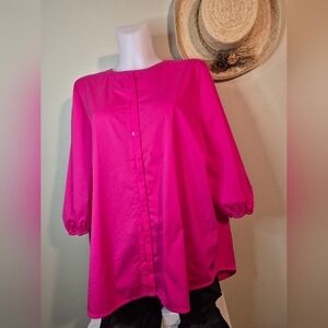 Gorgeous Pink Oversized Relaxed Fit Blouse By Olsen Loose Hi Low Cotton